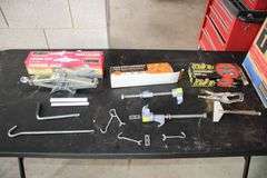 Larin 1 1/2 Ton Scissor Jack, Pittsburgh Coil Spring Compressor, and Pittsburgh Clamp Set