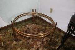 Circular Glass Top Coffee Table, Glass Top Side Table, and High Back Swivel Barstool
