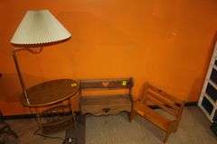 Oval Magazine Rack Lamp Table and (2) Small Wooden Benches