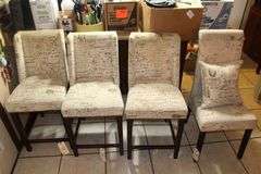 (3) Wing Back Cushioned Bar Stools, and High Back Cushioned Chair with Pillow