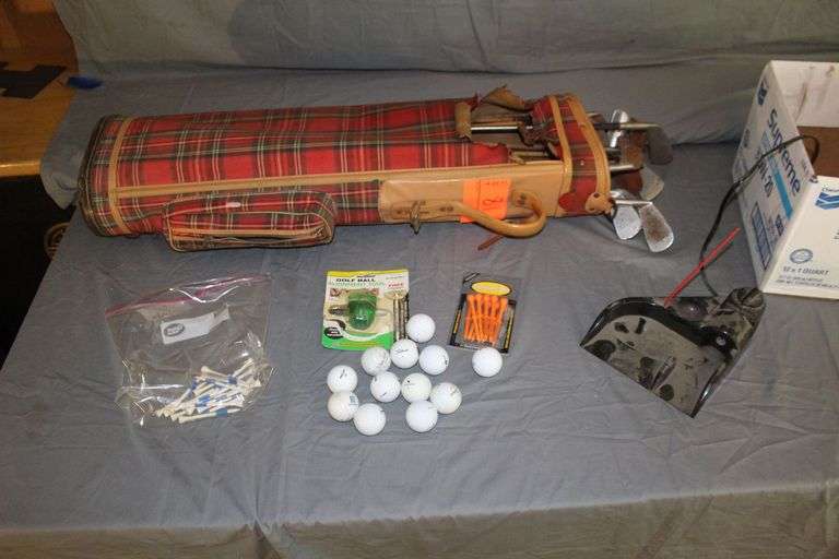 Putting Game, Golf Clubs, Gold Bag, Golf Ball Alignment Tool, Golf Tees, and Golf Balls image