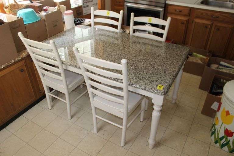 Farmhouse Kitchen Table with Granite or Quartz Top and (4) Ladder Back Chairs image