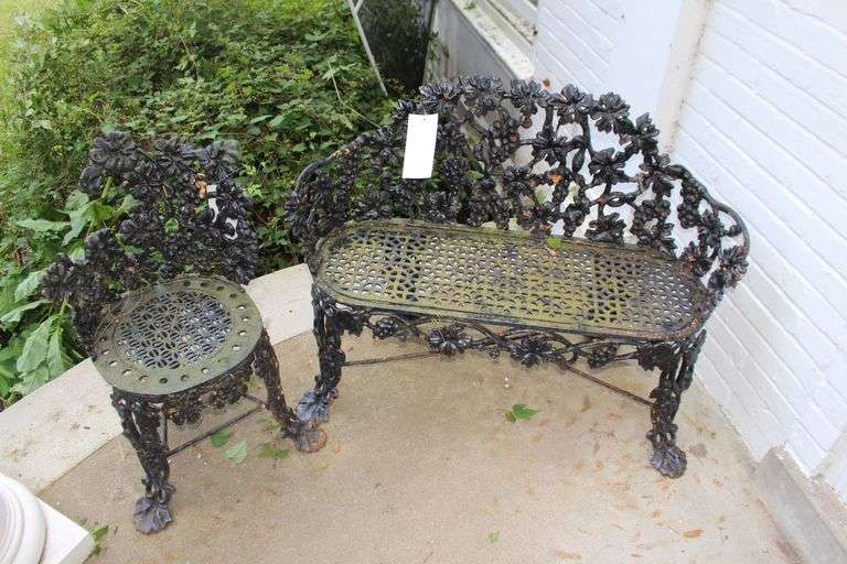 Cast Iron Patio Bench and Chair image