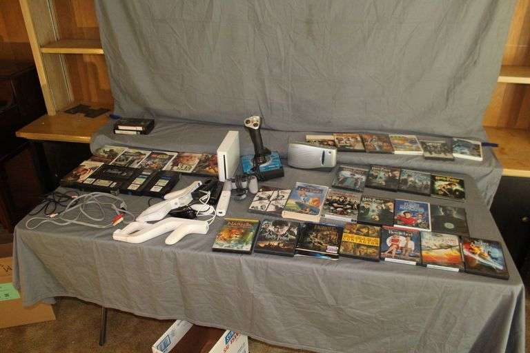 Harry Potter, Narnia, and Misc. DVD Movies, Nintendo Wii Console and Attachments, Saitek X45 Joystick Controller, Games, and VHS Movies image