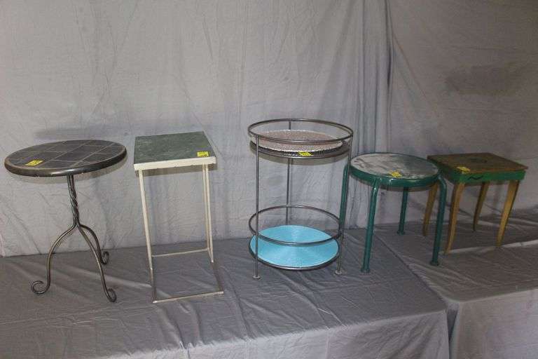 Glass Top Patio Table, 2 Tier Plant Stand, Decorative Storage Bench, Plant Stand, and Hard Top Side Table