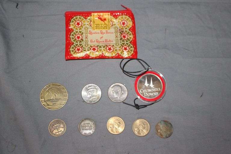(3) 2000 Sacagawea Dollars, Churchill Downs Coin, 1971 Kennedy Half Dollar, 1995 Kennedy Half Dollar, 2015 Wounded Warrior Coin, and (2) Toys for Tots Coins