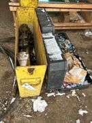 Rex wheeler hydraulic soil pipe cutter with hydraulic fittings in dewalt cases, bldg:green