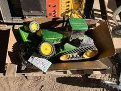 Box of used John Deere toys, bldg:Green