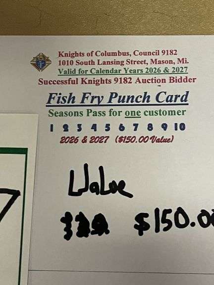 St. James K of C Fish Fry Punch Card image