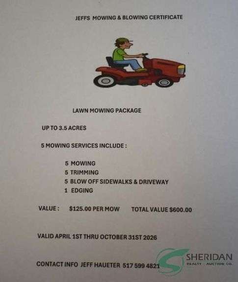 Jeffs Mowing and Blowing Certificate image