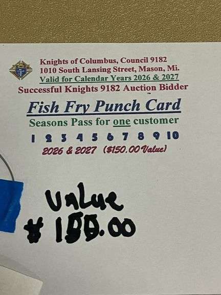 St. James K of C Fish Fry Punch Card image