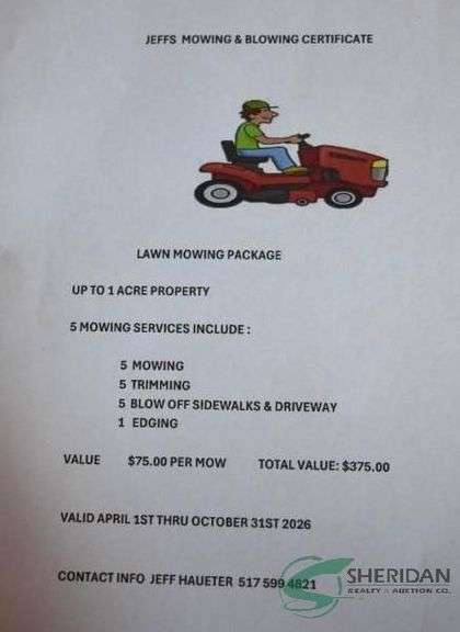 Jeffs Mowing and Blowing Certificate image