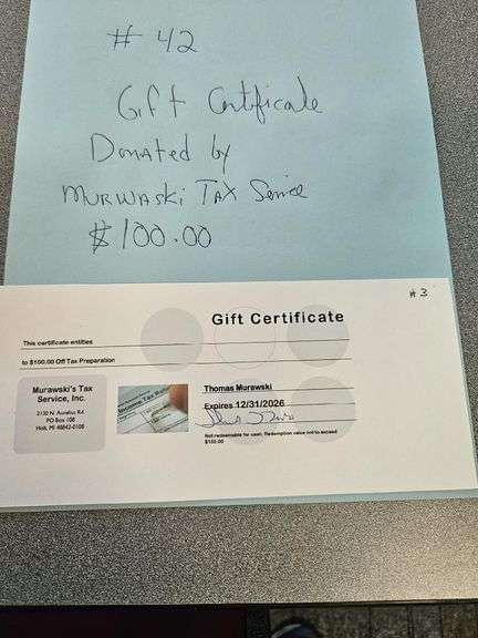 $100 Murawski's Tax Service Gift Certificate image