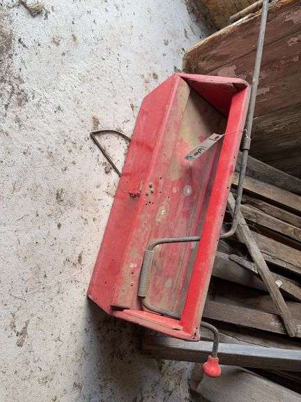 Vintage wooden ice fishing box and auger image
