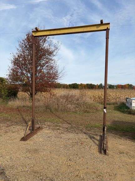 Hoist frame, 9ft inside clearance, 13ft from bottom of beam to floor, can be taken apart without cutting image
