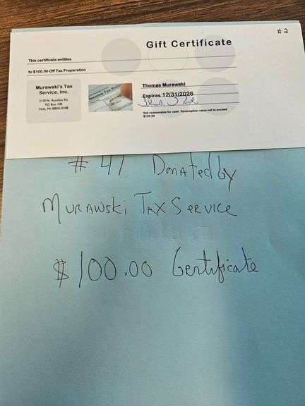 $100 Murawski's Tax Service Gift Certificate image