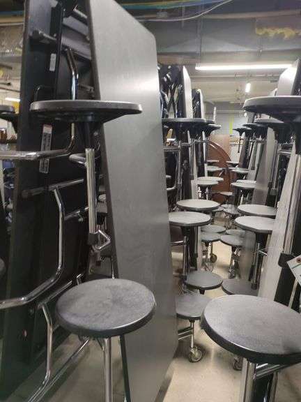 (4) Folding Tables (Grey) 144x30 with 12 round seats image