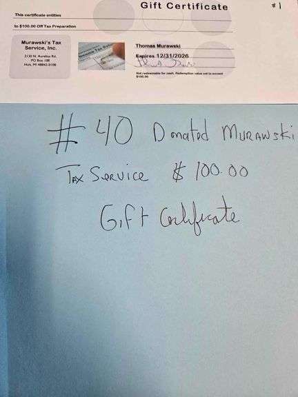 $100 Murawski's Tax Service Gift Certificate image