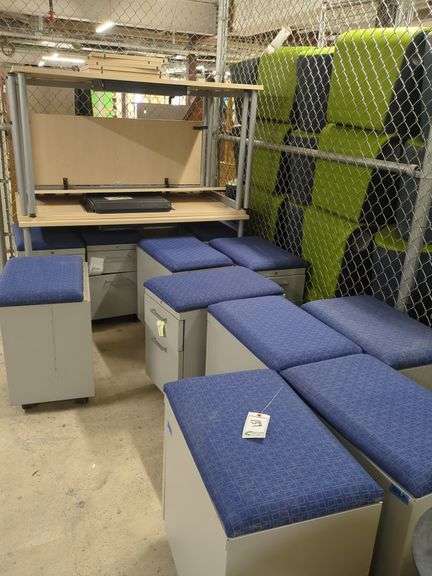 Misc 2 drawer metal filing cabinets with seat cushion and wheels