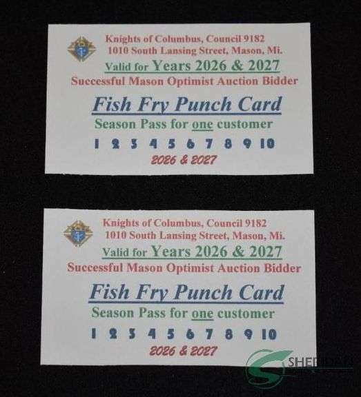 (2) Mason Knights of Columbus 2025 Fish Fry Punch Card image