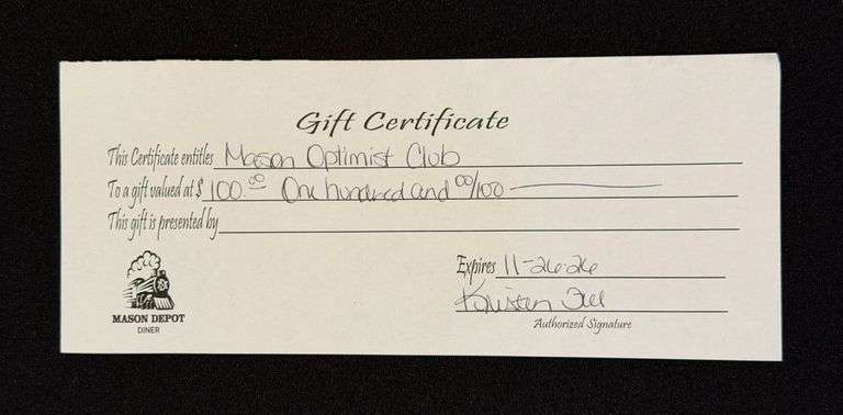 Mason Depot Diner $100 Gift Certificate image