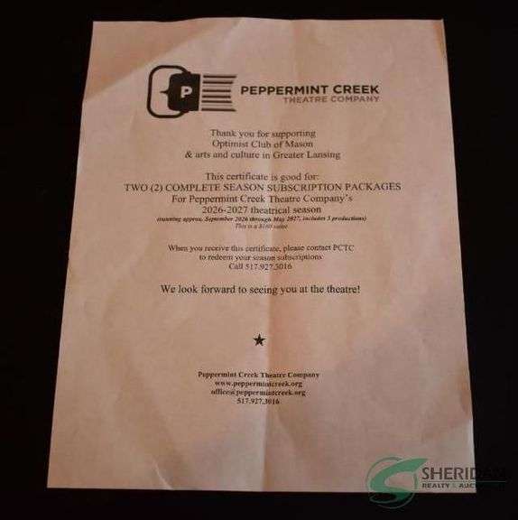 (2) Peppermint Creek Theater Season Subscription packages image