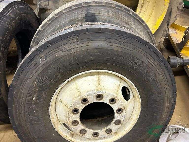 (2) 315/80R22.5 tires on rims image