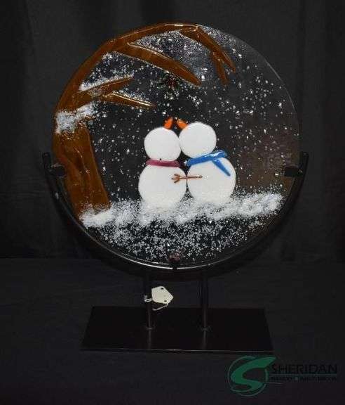 Christmas Time Snowman Cuddles Glass Display image