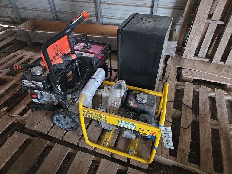 Pump generator, power washer, & smoker, bldg:locked image