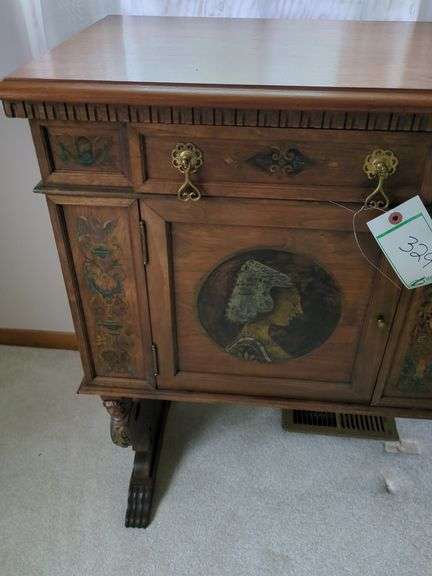 Vintage Credenza, Folding Table, End Table, and Mirror