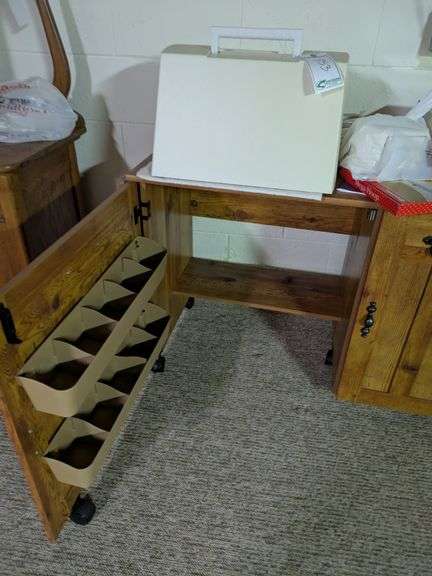 Sewing Machine Table with Sewing Machine and Contents