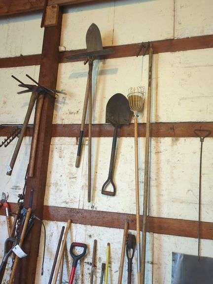 Shovels, Picks, Rakes (hanging)
