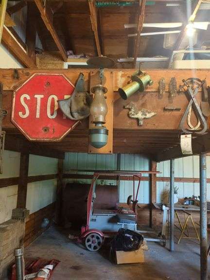 Misc Fire Extinguishers, Ice Tongs, Rail Coach Kerosene Lamp