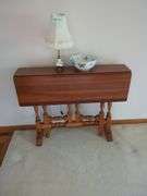 Drop Leaf Table with Lamp and Glass Bowl