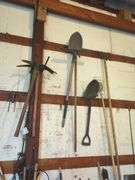 Shovels, Picks, Rakes (hanging)