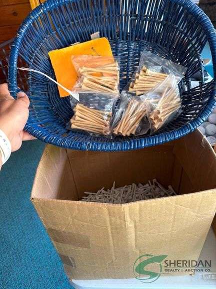 Numerous golf tees