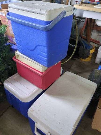 Misc paint tools, cleaners hoses, fire extinguisher, coolers