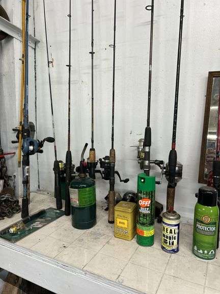 Fishing poles and miscellaneous items
