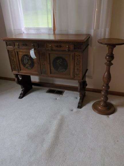 Vintage Credenza, Folding Table, End Table, and Mirror