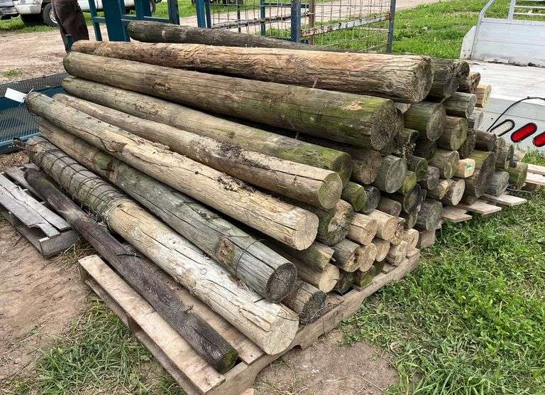 (64) treated 8' fence post, corner & line, row:4