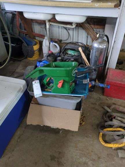 Misc paint tools, cleaners hoses, fire extinguisher, coolers