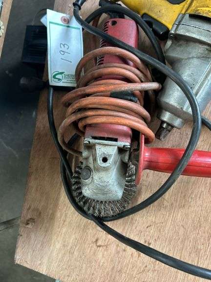 Grinder with wire brush and Dewalt impact wrench