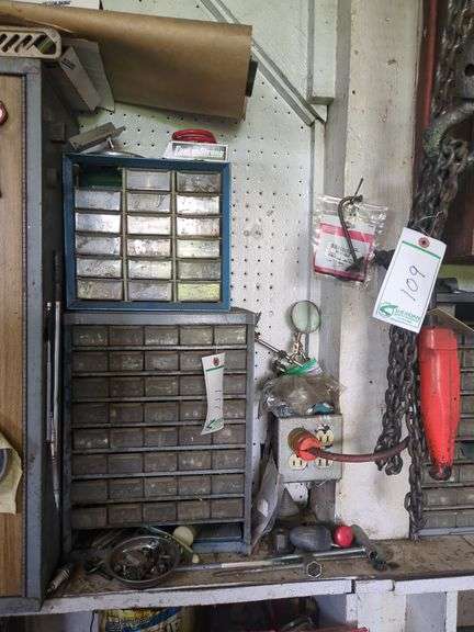 Misc. nuts and bolts includes contents of small shelf, and organizers