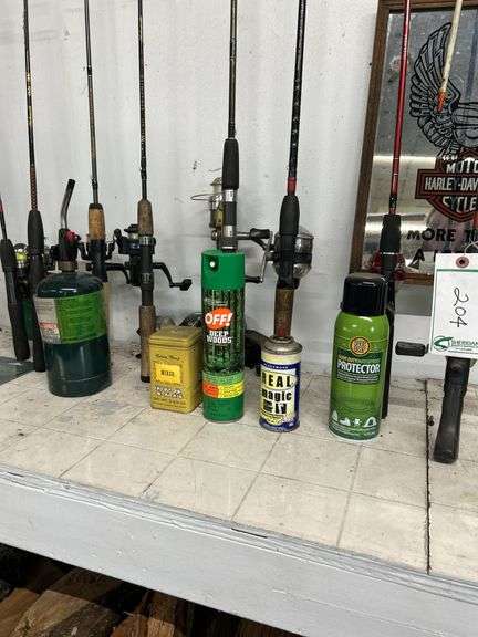 Fishing poles and miscellaneous items