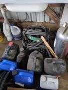 Misc paint tools, cleaners hoses, fire extinguisher, coolers