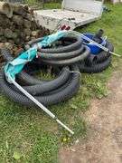 Misc. drain tile plastic fittings, drain, check valve, and 6" 21' perf. plastic corrugated 3" 29' perf. pipe & 4" 53' non-perf. row:4