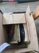 Box of misc records shelf supports and sweeper