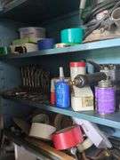 Cabinet and contents misc. sanders tape and cutting torch tips and heads