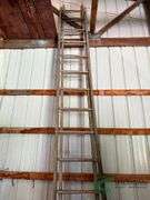 Wooden extension ladder and clamp bench