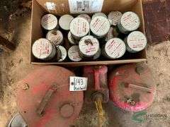 3 Gas cans and box of oil